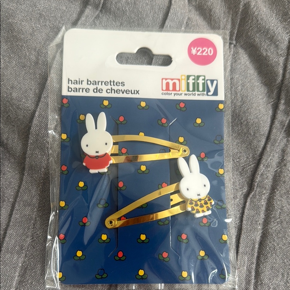 Miffy Hair Barrettes with Gold Clips